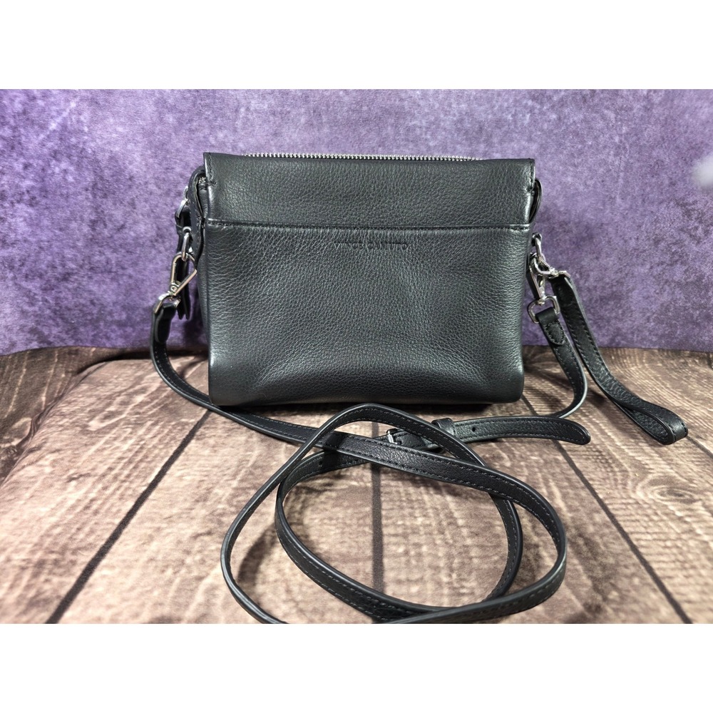 Vince Camuto Black Pebbled Leather Crossbody Bag Silver Hardware Small Messenger